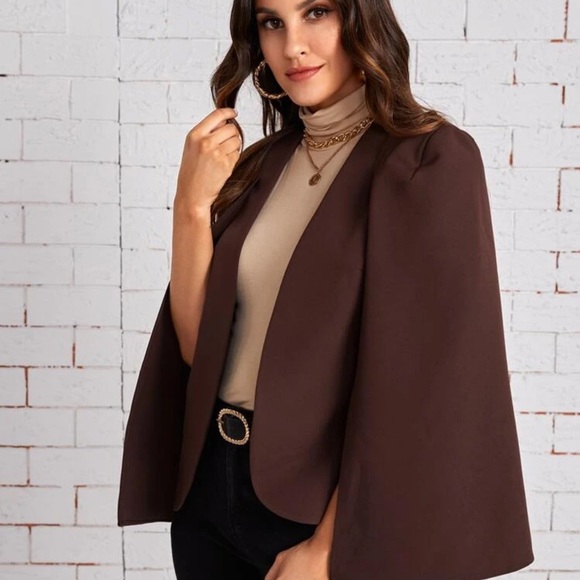 Minimalist blazer cape jacket coat dark brown - Picture 2 of 9